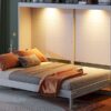 Queen Size Murphy Wall Bed Modern Design With LED Lights - White - Image 23