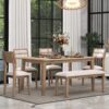 6 Piece Dining Set Classic And Traditional Style, Includes Dining Table, 4 Upholstered Chairs & Bench - Natural Wash - Image 12