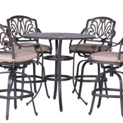 Round 4 Person 42" Long Bar Height Dining Set With Sunbrella Cushions - Gray / Ivory
