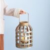 Decorative Lantern With Handle, Wooden Lantern For Indoor Outdoor, Home Garden Wedding - Silver - Image 3
