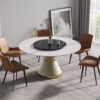 59.05" Modern Artificial Stone Round Carbon Steel Base Dining Table, Black Artificial Stone Turntable - White - Image 2