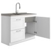 Shaker - Modern Wide Laundry Cabinet With Faucet And Stainless Steel Sink - White - Image 2