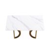 63" Modern Artificial Stone Straight Edge Metal Leg Dining Table, 6 People - White / Gold - Image 5