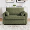 Twin Size Sofa Bed Sleeper Sofa Loveseat With Foldable Mattress, Side Table, USB Ports - Green - Image 6