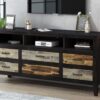 Retro Distressed Wooden TV Stand For TVs Up To 65", Entertainment Center Media Console With 6 Drawers And 3 Shelves For Living Room - Black - Image 4