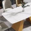 Modern Artificial Stone Curved Metal Leg Dining Table, Can Accommodate 6-8 People - White / Gold - Image 7