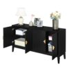 4 Door Sideboard Storage Cabinet For Living Room And Dining Room, 2 Large Cabinets With Gold Handles And Adjustable Shelf - Black - Image 12