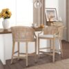 Handcrafted Rattan Counter Stool With Linen Upholstery - Natural Whitewash - Image 4