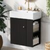 Modern Floating Bathroom Vanity With Ceramic Basin, Perfect For Small Bathrooms, Right Side Storage - Black - Image 19