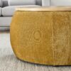 Round Storage Ottoman, 2 In 1 Function, End Table And Ottoman - Dark Yellow - Image 10