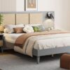 Queen Size Bed Frame With 2 Nightstands Elegant Design With Lamps - Gray - Image 18