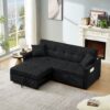 3 In 1 Convertible Sleeper Sofa Bed, Modern Fabric Loveseat Futon Sofa Couch Pullout Bed, Small Love Seat Lounge Sofa Reclining Backrest, Pillows, Pockets, Home Furniture For Living Room - Black - Image 4