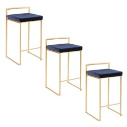 Fuji - Contemporary Stackable Counter Stool (Set of 3) - Gold / Blue