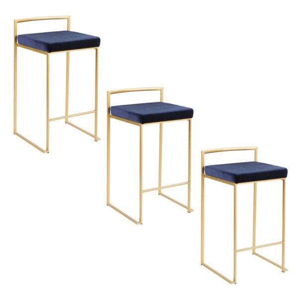 Fuji - Contemporary Stackable Counter Stool (Set of 3) - Gold / Blue