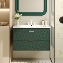 Wall Mounted Bathroom Vanity With Resin Sink, Floating Bathroom Storage Cabinet With 2 Drawers, Bathroom Cabinet - Green