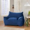 Allea - Velveteen Armrest Bean Bag Chair - Navy Blue - Image 3