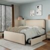Modern Metal Bed Frame With Curved Upholstered Headboard And Footboard Bed With 4 Storage Drawers, Heavy Duty Metal Slats, King Size - Beige - Image 2