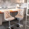 Swivel Velvet Barstools Adjusatble Seat Height From 25-33", Modern Upholstered Chrome Base Bar Stools With Backs Comfortable Tufted For Home Pub And Kitchen Island (Set of 2) - Khaki - Image 18