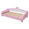 Twin Extending Daybed With LED Lights, Modern Upholstered Princess Daybed With Crown Headboard - Pink - Image 8