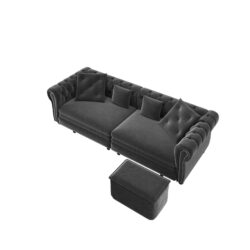 3 In 1 Pull Out Sofa Bed, Convertible Sleeper Sofa Bed, King Size Sofa Bed, Chaise Lounge, Velvet T3 Seater Sofa With Movable Ottoman, Tufted Design - Gray