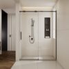 Semi Frame Single Sliding Shower Door, 304 Stainless Steel, 5 / 16" Tempered Clear Glass - Matte Black - Image 3