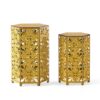 Outdoor Hexagonal Accent Table Set With Charming Fleur De Lis Panel Sides - Antique Yellow - Image 5