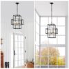 4 Light Metal Lantern Tiered Pendant Hanging Light Fixtures, Industrial Farmhouse Adjustable Height Chandeliers For Dining Room Hallway Foyer Entryway (E12 Bulbs Not Included) - Matte Black / Gold - Image 6
