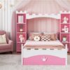 Castle Shaped Bed With Storage Shelf, Dreamy Twin Size Platform Bed For Kids Bedroom - Pink / White - Image 3