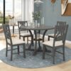 Retro Style 5 Piece Round Dining Table And Chair Set With Unique Legs And Hollow Chair Back - Gray - Image 6