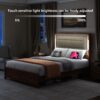 Queen Size Bed Frame With Upholstered Headboard, Queen Bed Frame With Charging Station And LED Lights, Wood Slats, No Box Spring Needed - Gray / Dark Brown - Image 4