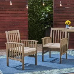 Casa - Acacia Dining Chair Set With Cushions, 2 Pieces - Gray / Cream