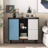 Modern Sideboard Buffet Cabinet With Red Doors And Unique Panel Styling - Black - Image 4