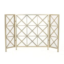 Margaret - 3 Panel, Fireplace Screen Iron - Black / Gold