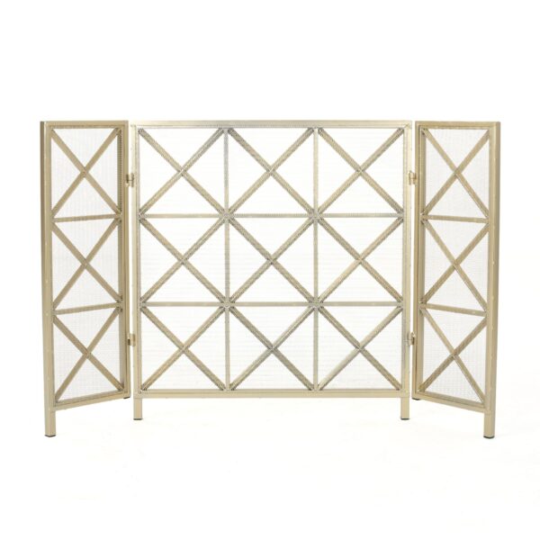 Margaret - 3 Panel, Fireplace Screen Iron - Black / Gold