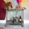 Cirro - Antique Mirror Wire Brass Serving Cart - Antique Brass / White - Image 7