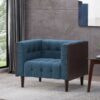 Contemporary Club Chair With Button Tufted Waffle Stitch - Navy Blue - Image 2