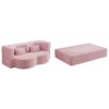 Modern Floor Sofa With 2 Pillows, Convertible Teddy Fabric Foam Filled Sleeper Sofa Bed, Full Size Folding Mattress For Living Room Guest Bed, Playroom, No Assembly Required - Pink - Image 14