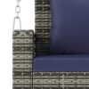 2 Person Wicker Hanging Porch Swing With Chains, Cushion, Pillow, Rattan Swing Bench For Garden, Backyard - Gray / Blue - Image 9