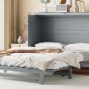 Queen Murphy Bed With Frosted Glass Doors Design, Fake Drawers, Metal Legs - Gray - Image 18