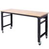 60" Wide Rolling Workbench For Garage, Adjustable Height, Workshop Tool Bench, Metal With Rubber Wood Top - Black / Light Brown - Image 9