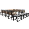 18 Pieces Acacia Wood Patio Dining Set, Space Saving Outdoor Patio Set, 8 Cushioned Chairs & 8 Ottomans & 2 Square Table, For Backyard, Garden, Deck And Poolside - Gray - Image 10