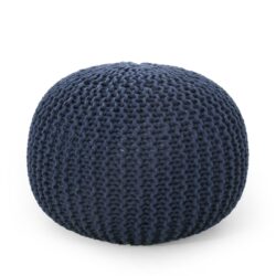 Bordeaux - Knitted Cotton Round Pouf Ottoman And Floor Cushion - Navy Blue