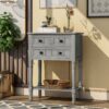 Narrow Console Table, Slim Sofa Table With Three Storage Drawers And Bottom Shelf For Living Room, Easy Assembly - Gray Wash - Image 12