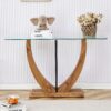 Modern Minimalist Rectangular Glass Table With Tempered Glass Top And Wood Grain Legs For Entrance And Living Room - Transparent - Image 6