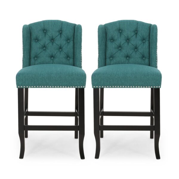 Solara - Fabric Tufted Counter Stool With Nailhead Accents (Set of 2) - Teal