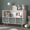 Kids Bookcase With Collapsible Fabric Drawers, Children's Book Display, Toy Storage Cabinet Organizer - White / Gray - Image 16