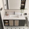Bianco Carrara Venato 43" Marble Vanity Top With 1 Pre Drilled Faucet Hole Sintered Stone Bathroom Vanity Top With Undermount Rectangular Sink And 4" Backsplash - White - Image 16