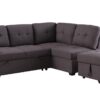 Katie - Linen Sleeper Sectional Sofa With Storage Ottoman, Storage Arm - Brown - Image 2