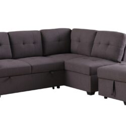 Katie - Linen Sleeper Sectional Sofa With Storage Ottoman, Storage Arm - Brown