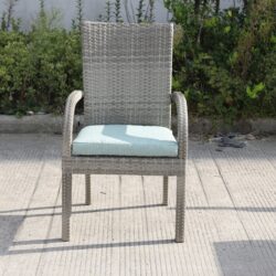 Balcones - Outdoor Wicker Dining Chairs With Cushions (Set of 8) - Gray / Aqua